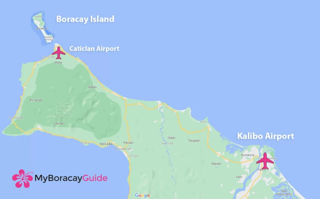 Map of Kalibo Airport and Caticlan Airport