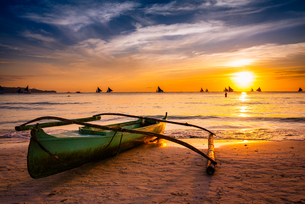 sunset on white beach