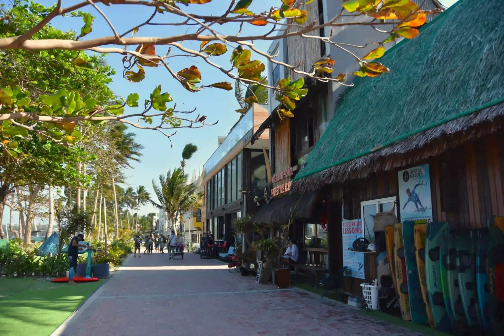 Bulabog Beach new pathway and kitesurfing shops on the right side
