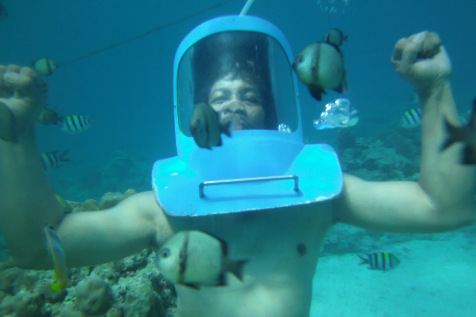 Helmet diving walk on the seabed in Boracay